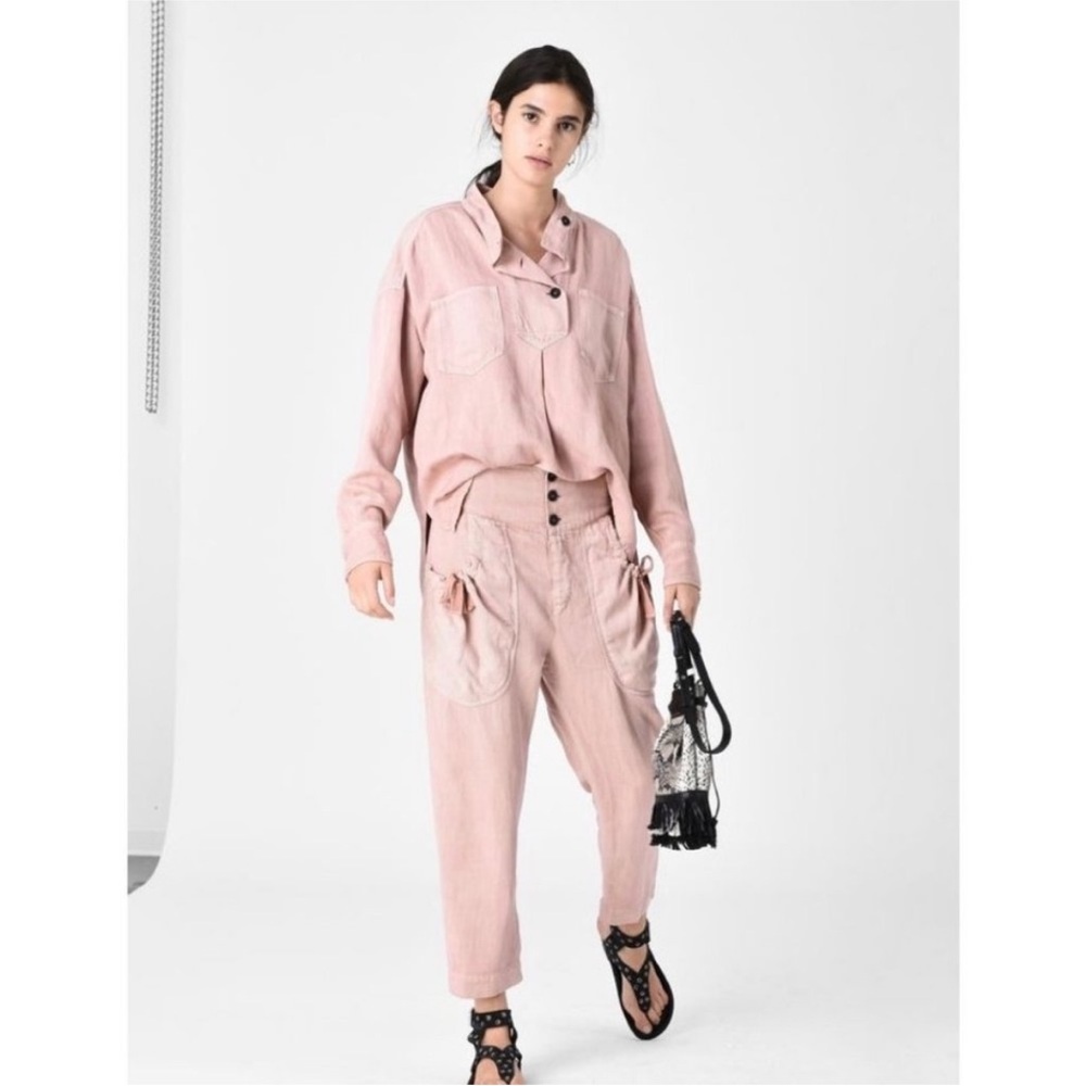 Isabel Marant Etoile Pink Cotton Linen High-Rise Pants Trousers Size 36fr/ 6us